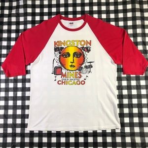 Kingston Mines Chicago Sun Blues Band Club Distressed T shirt 3/4 Sleeves L